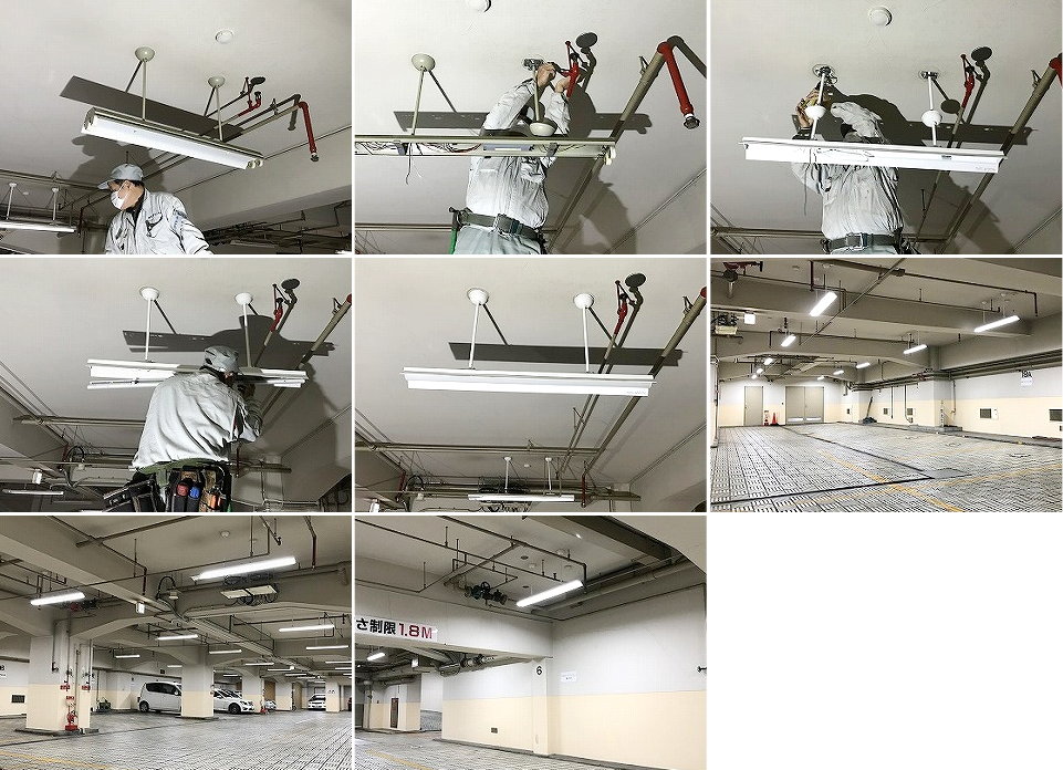 ＜取替工事＞御堂筋某ビル 地下駐車場照明器具LED化工事2